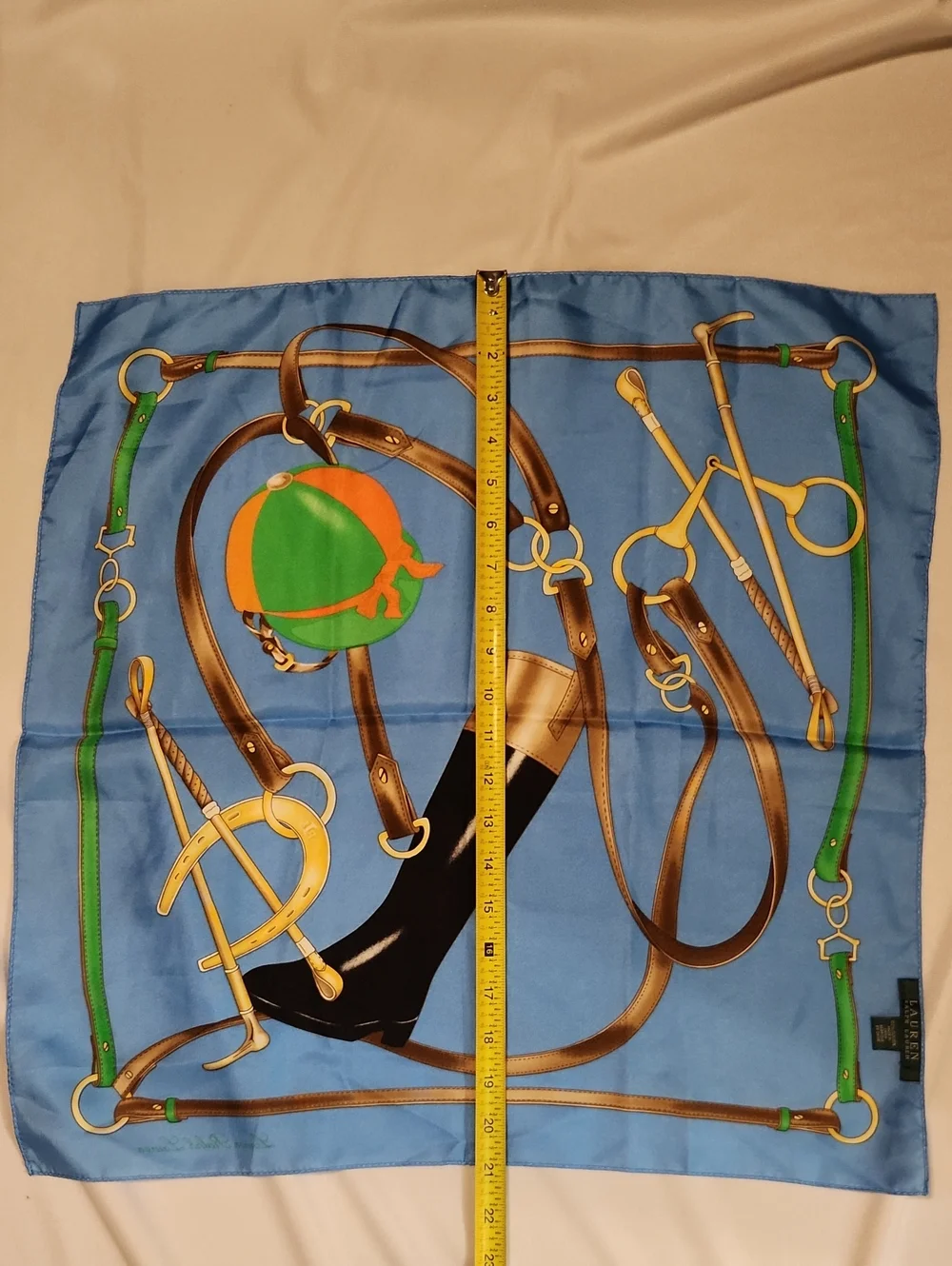 Vintage Lauren Ralph Lauren 100% Silk Equestrian Print Scarf